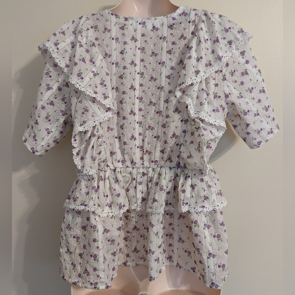 Selected FEMME Susy Ruffled floral blouse top 34 xs - Picture 9 of 16